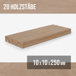 20-piece set of wooden sticks - planed oak - 10x10x250mm