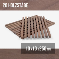 20-piece set of wooden sticks - planed walnut - 10x10x250mm