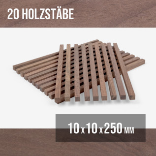 20-piece set of wooden sticks - planed walnut - 10x10x250mm